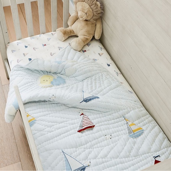 Pottery Barn Kids Sailboat Quilt - White, Blue, Yellow, Red - Picture 2 of 8